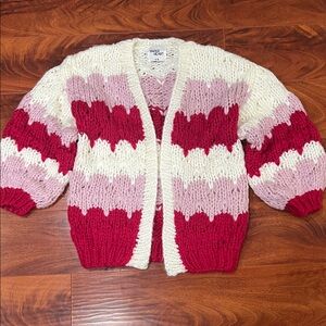 Chunky Over Sized Long Knit Cardigan in Cream, Pink, and Red